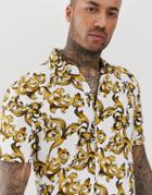 Siksilk Short Sleeve Shirt In White Baroque Print