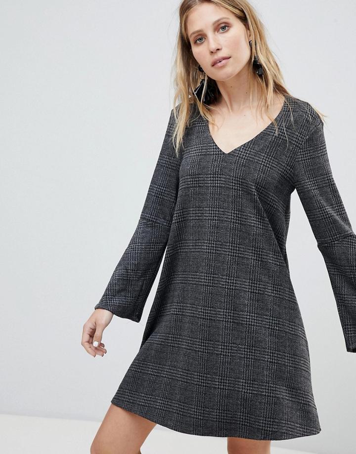 Mango V Neck Check Dress - Gray