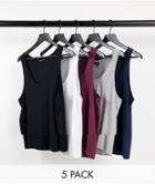Asos Design Organic Cotton Blend 5 Pack Tank Top-multi