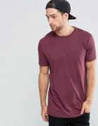 Asos Longline T-shirt With Crew Neck In Red - Red