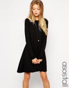 Asos Tall Swing Dress With Long Sleeves And Seam Detail - Black