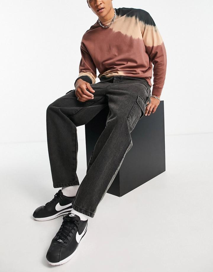 Asos Design Wide Fit Cargo Pants With Heavy Vintage Wash In Black