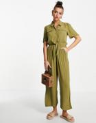 Whistles Hanne Tie Front Jumpsuit In Khaki-green