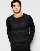 Selected Homme Stripe Textured Knitted Sweater - Black
