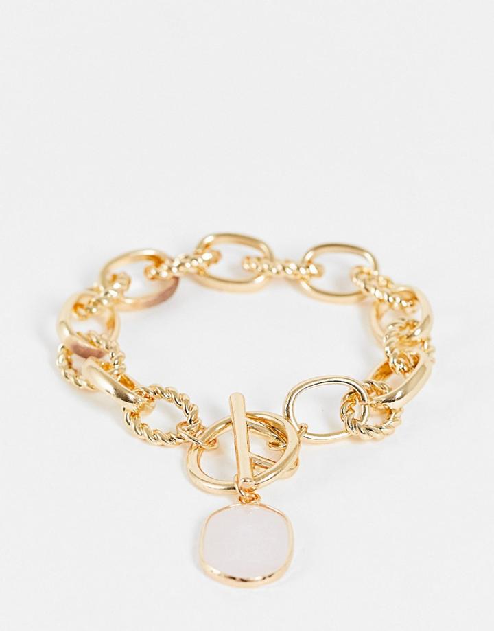 South Beach Statement Link Bracelet With Pink Crystal In Gold