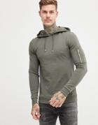 Asos Design Muscle Hoodie With Ma1 Pocket In Khaki - Green