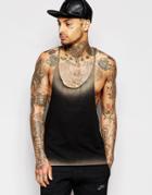 Asos Tank With Spray Effect And Raw Edge Extreme Racer Back In Black - Black