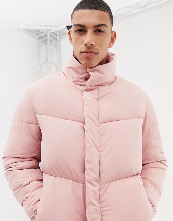 Asos Design Oversized Puffer Jacket In Pink - Pink