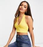 Asos Design Petite Halter Neck Crop Top In Yellow