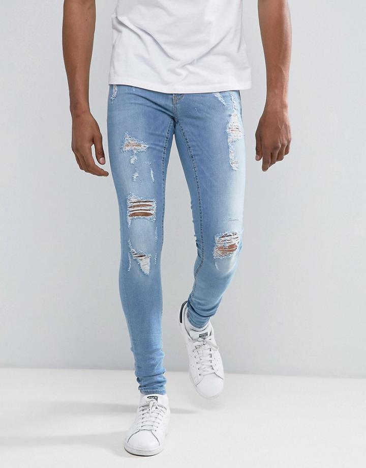 Blend Flurry Spray On Ripped Jean Light Wash - Blue