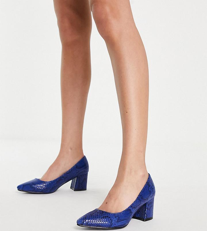 Simply Be Wide Fit Elodie Heeled Shoes In Blue Snake