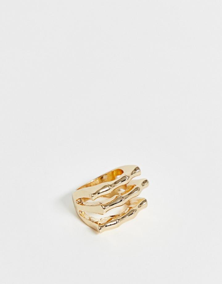 Asos Design Ring In Bamboo Stack Design In Gold Tone - Gold