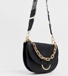 Aldo Bacabe Black Saddle Cross Body Bag With Woven Embroidered Strap - Black