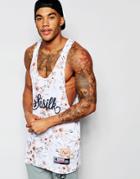Siksilk Longline Tank With Large Logo And Floral Print - White
