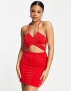 Parallel Lines Cut Out Cross Front Mini Dress In Red-green