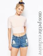 Asos Petite Half Sleeve Crop Top With Turtleneck - Nude