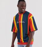 Asos Design Tall Oversized Short Sleeve Sweatshirt In Retro Stripes - Red