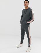 Asos Design Tracksuit Hoodie/ Skinny Joggers With Side Stripe In Washed Black - Black