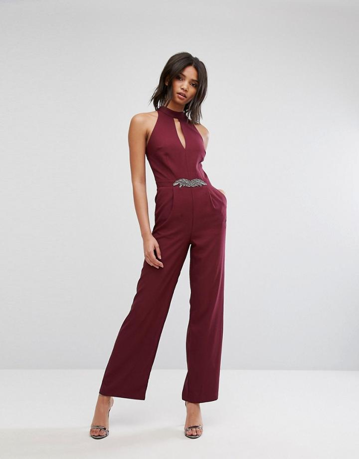 Little Mistress Embellished Jumpsuit - Red