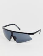 Asos Design Half Frame Flared Visor Sunglasses In Black - Black