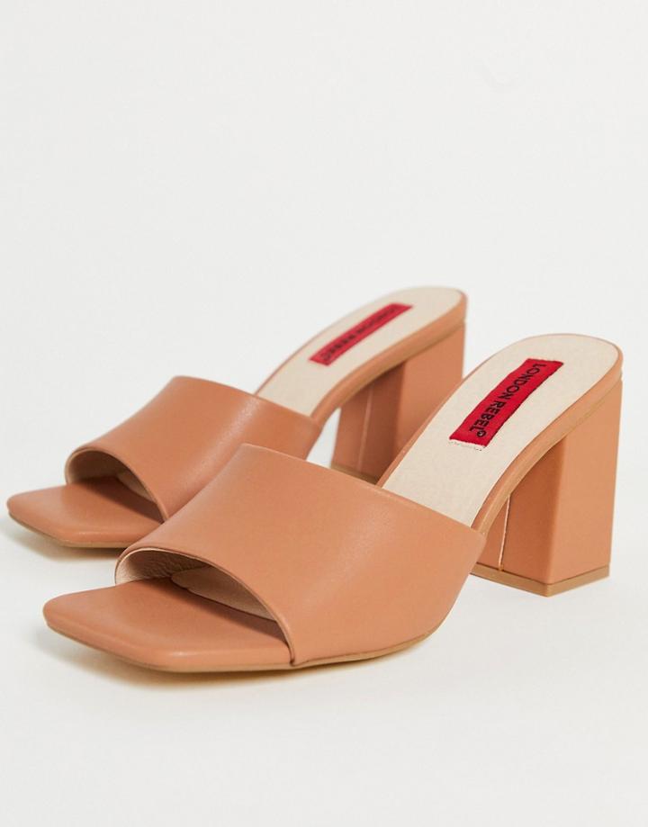 London Rebel Square Toe Heeled Mules In Beige-neutral