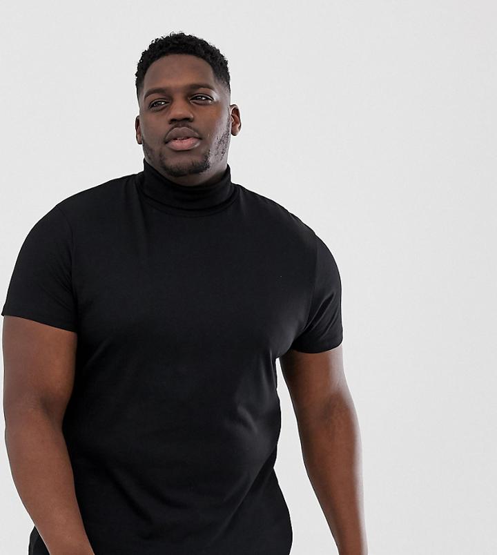 Asos Design Plus Short Sleeve Roll Neck In Black - Black