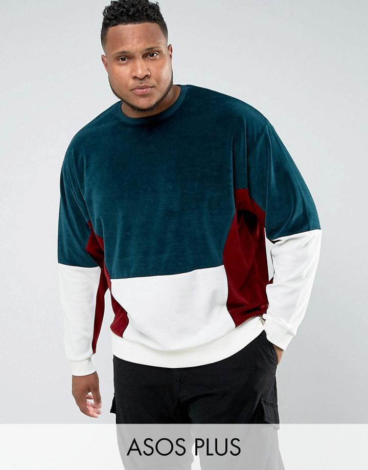 Asos Plus Oversized Cut & Sew Sweatshirt In Velour - Black