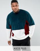 Asos Plus Oversized Cut & Sew Sweatshirt In Velour - Black