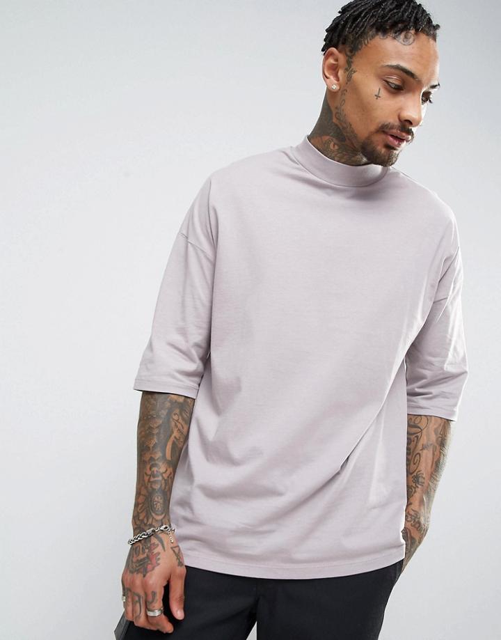 Asos Oversized T-shirt With Turtleneck - Purple