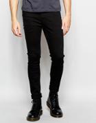 Cheap Monday Jeans Tight Stretch Skinny Fit Black Fusion Distress Repair - Black Fusion