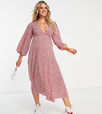 Glamorous Bloom Midi Wrap Dress In Red Ditsy Print