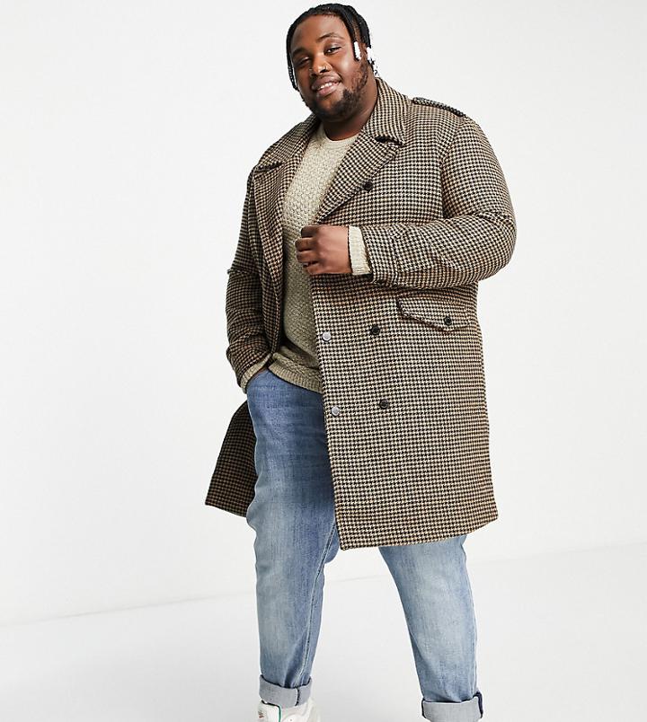 Gianni Feraud Plus Checked Oversized Coat-brown