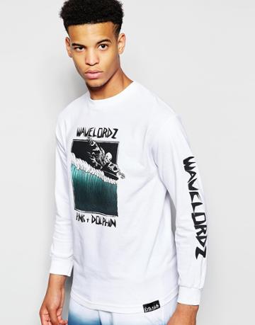 Pink Dolphin Long Sleeve T-shirt With Wavelordz Print - White