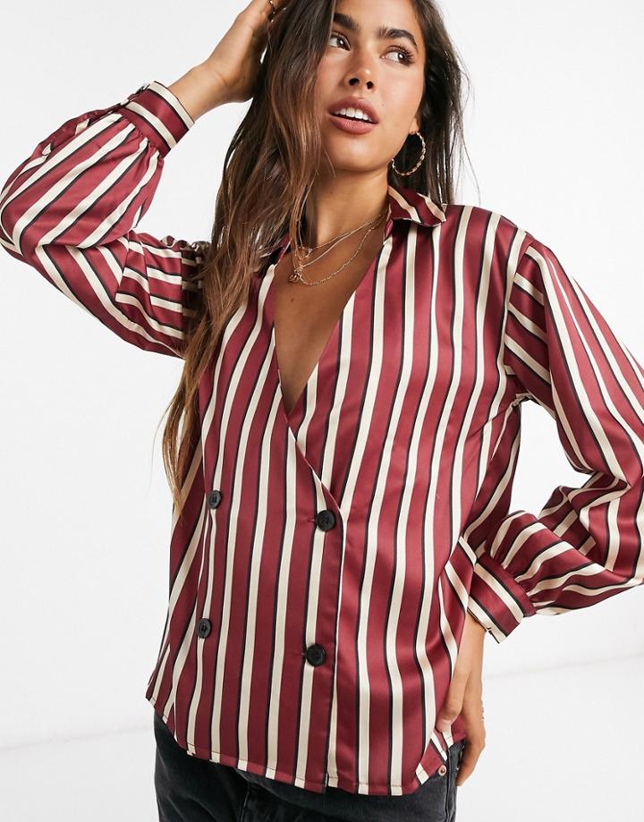 Asos Design Satin Wrap Tux Shirt In Stripe-multi