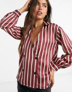 Asos Design Satin Wrap Tux Shirt In Stripe-multi