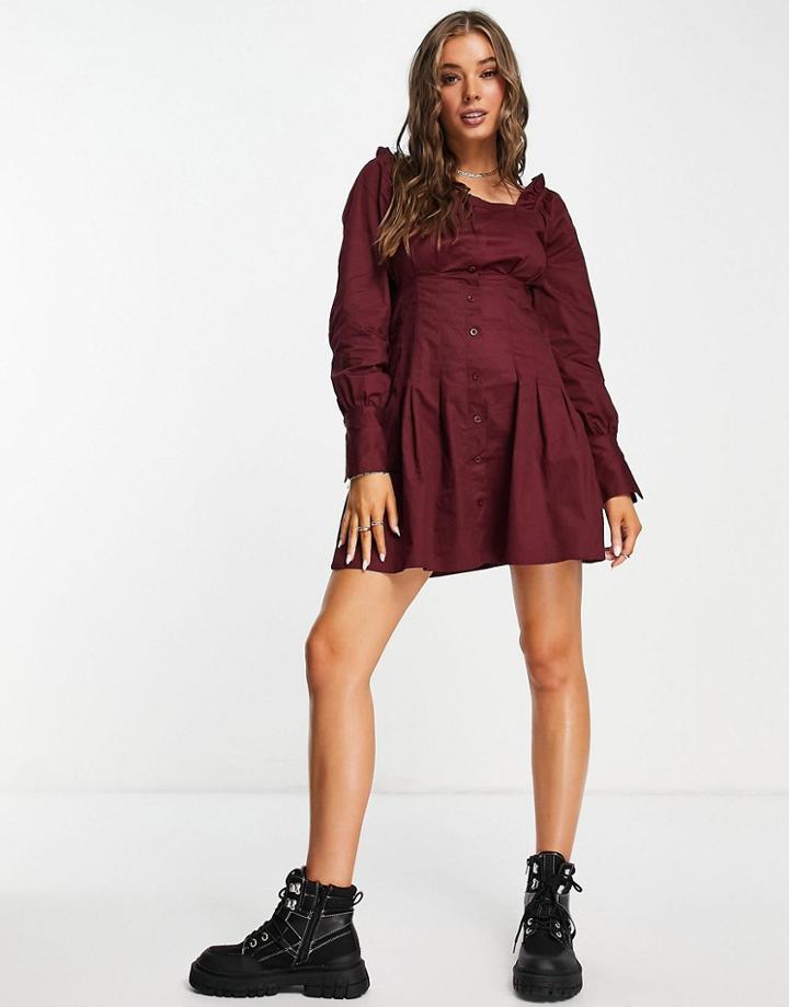 Lola May Milkmaid Shirt Dress In Burgundy-purple