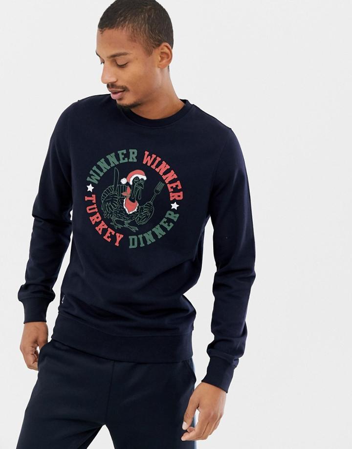 Threadbare Turkey Dinner Crew Neck Sweat Sweater - Navy