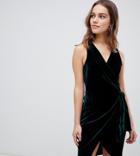 Parisian Petite Tie Side Velvet Dress - Green