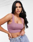 Asos Design Hourglass Organic Cotton Crop Cami With Square Neck And Seam Detail In Mauve-purple