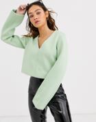 Weekday Larissa V-neck Sweater Top In Mint-green