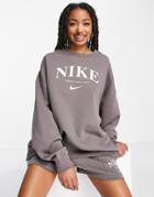 Nike Collegiate Logo Oversized Fleece Crew Neck Sweatshirt In Gray