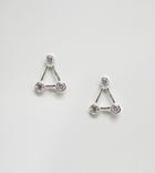 Designb London Sterling Silver Cz Stone Triangle Stud Earrings - Silver