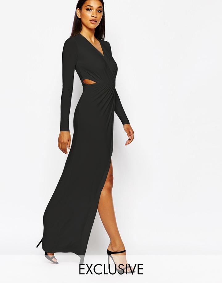 Club L Cross Front Plunge Maxi Dress - Black