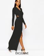 Club L Cross Front Plunge Maxi Dress - Black