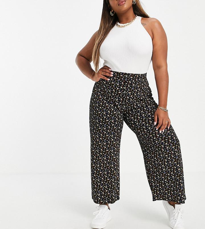 Yours Exclusive Wide Leg Pants In Black Ditsy Floral