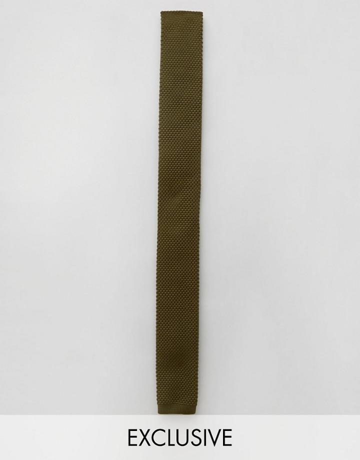 Noak Knitted Slim Square Tie - Green