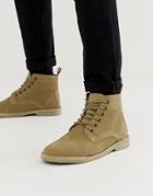 Asos Design Desert Boots In Stone Suede With Leather Detail