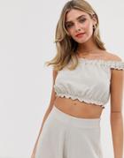Pull & Bear Linen Ruffle Edge Two-piece Top In Beige - Beige