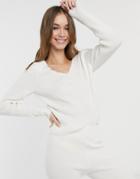Asos Design Co-ord Long Sleeve Rib Sweater With Buttons In Cream-white