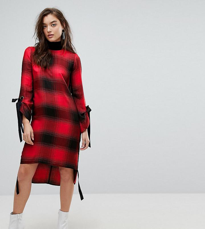 River Island Oversized Check Midi Dress - Red